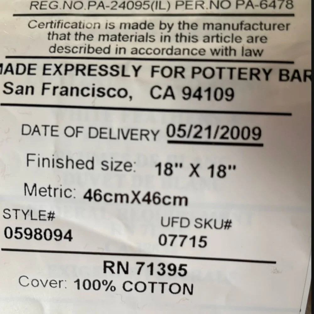 Pottery Barn Cotton Label